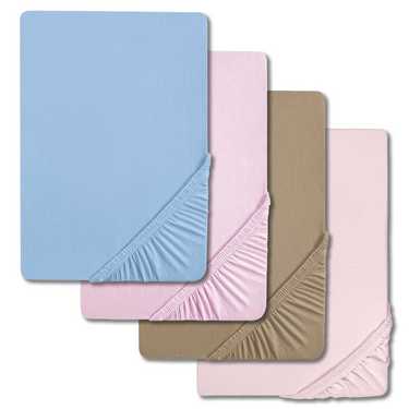 Lot économique 4 couleurs Castell Drap-housse Jersey rose/bleu glacier/lilas/taupe 90 x 190 - 100 x 200 cm (4 pièces)