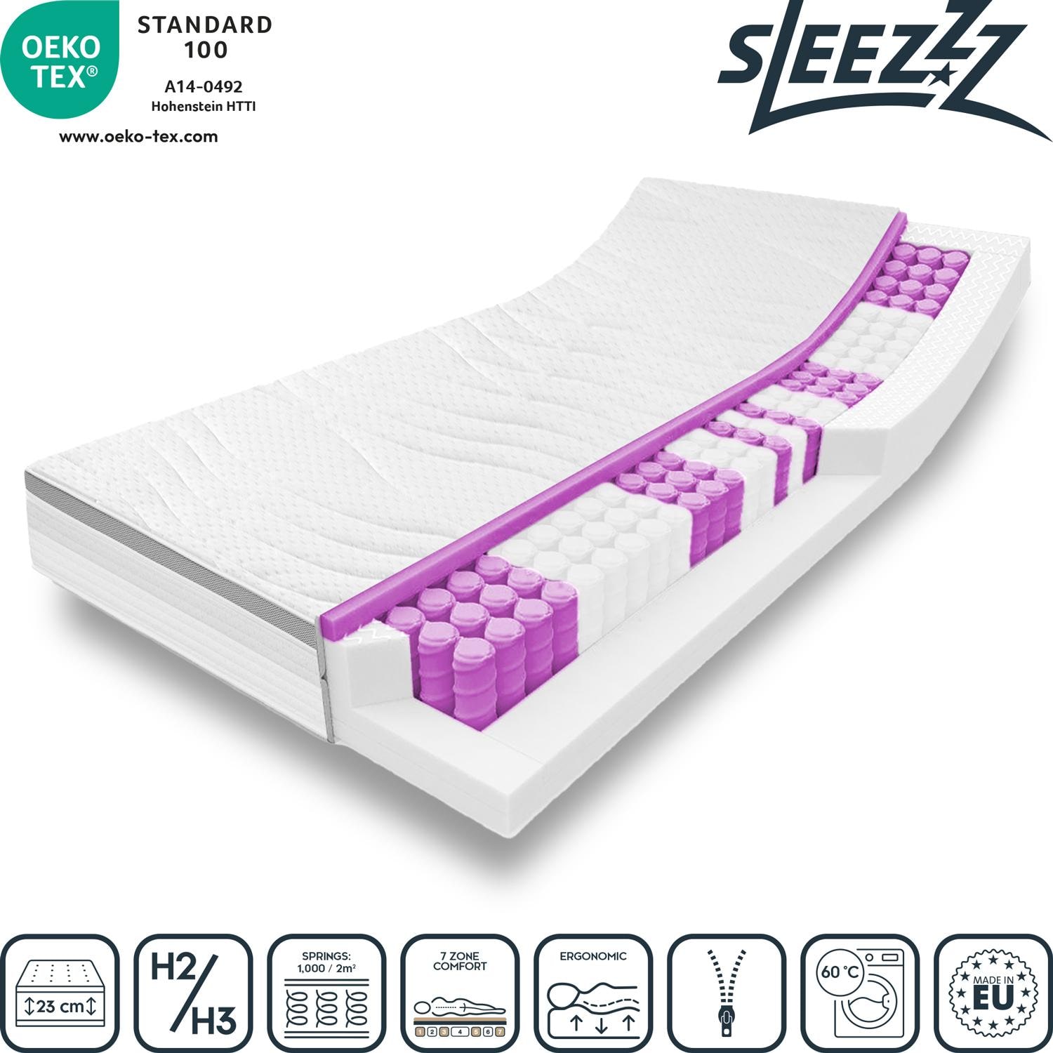 Features as icons – Sleezzz® Diamond T1000 pocket spring mattress 90 x 200 cm H2/H3
