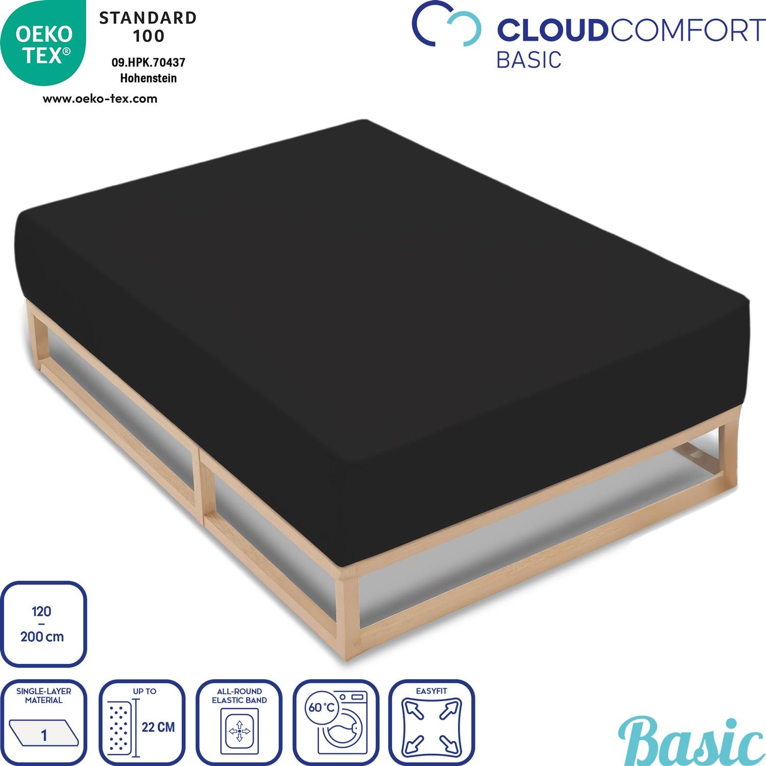 Prześcieradło z gumką CloudComfort Basic jersey stretch czarne 120 x 200 cm
