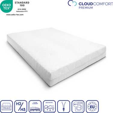 Premium 7-tsooniline madrats 140x200 cm CloudComfort, kõrgus 15 cm, kõvadusaste H2/H3