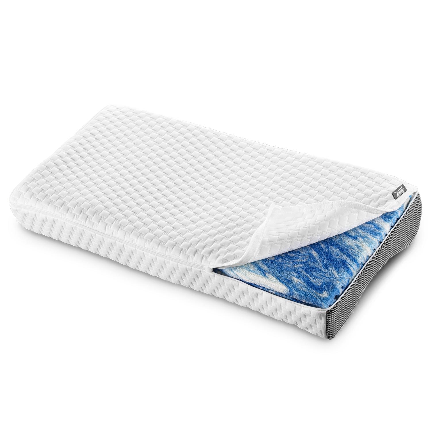 7-zónový viskoelastický matrac Sleezzz Smart 120 x 200 cm, výška 18 cm, stupeň tuhosti H3 so vzduchovou pamäťovou penou + ortopedický vankúš s gélovým efektom Sleezzz Premium 32 x 60 cm