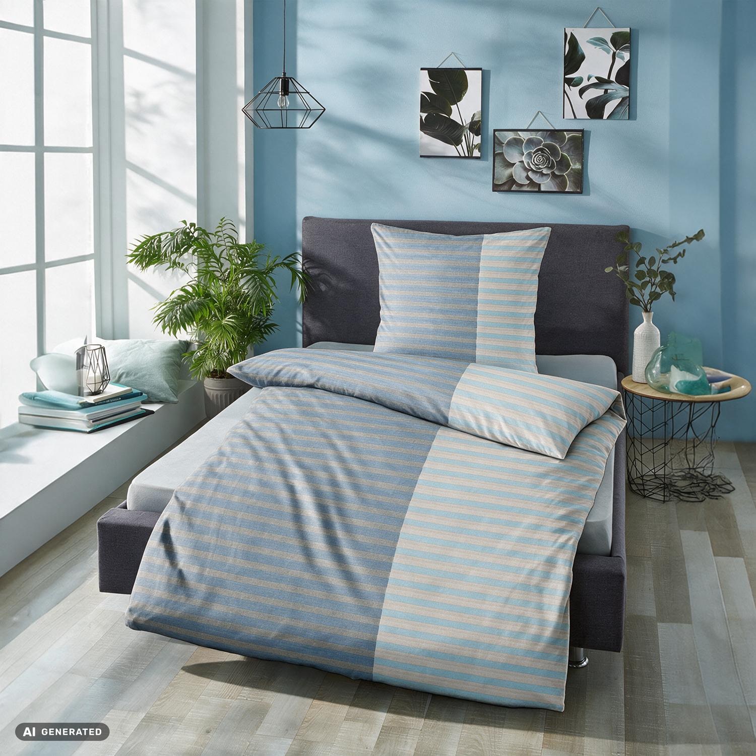 CloudComfort Renforcé Bettwäsche grau/blau gestreift 135 x 200 + 80 x 80 cm