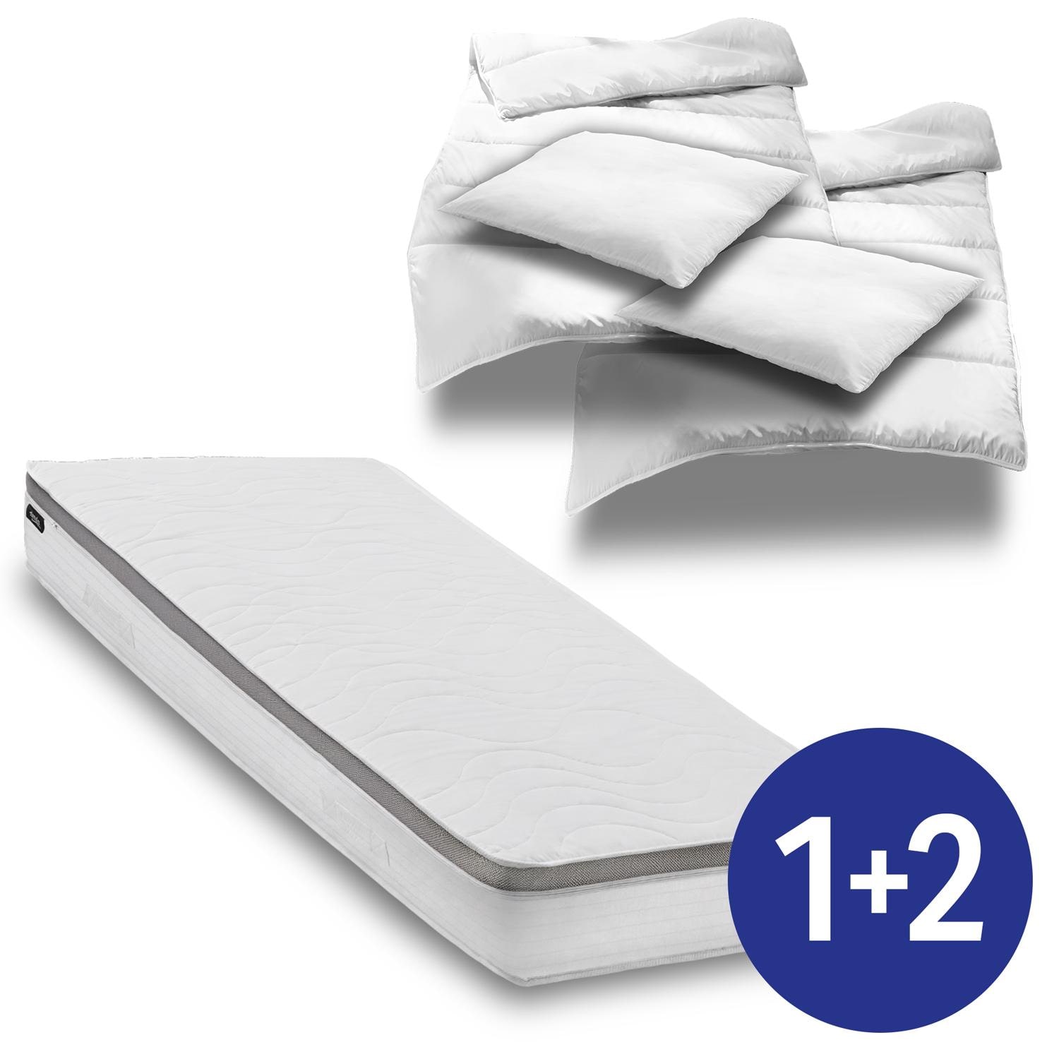 Sleezzz Diamond T1000 7-zone ergonomic pocket spring mattress, 180 x 200 cm, height 23 cm, firmness level H2/H3, 1000 springs/2 m² + 2 x CloudComfort Basic microfiber bedding set 135 x 200 cm + 80 x 80 cm