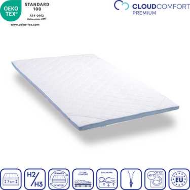 Auksto putu spilvens CloudComfort Cool 140 x 200 cm H2/H3, augstums 7 cm, cietības pakāpe H2/H3, 7 zonu spilvens ar vasaras un ziemas pusi.