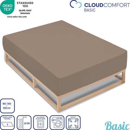 Set van twee CloudComfort Basic hoeslakens van jersey-stretch, taupe, 180 x 190 - 200 x 200 cm (2 stuks)