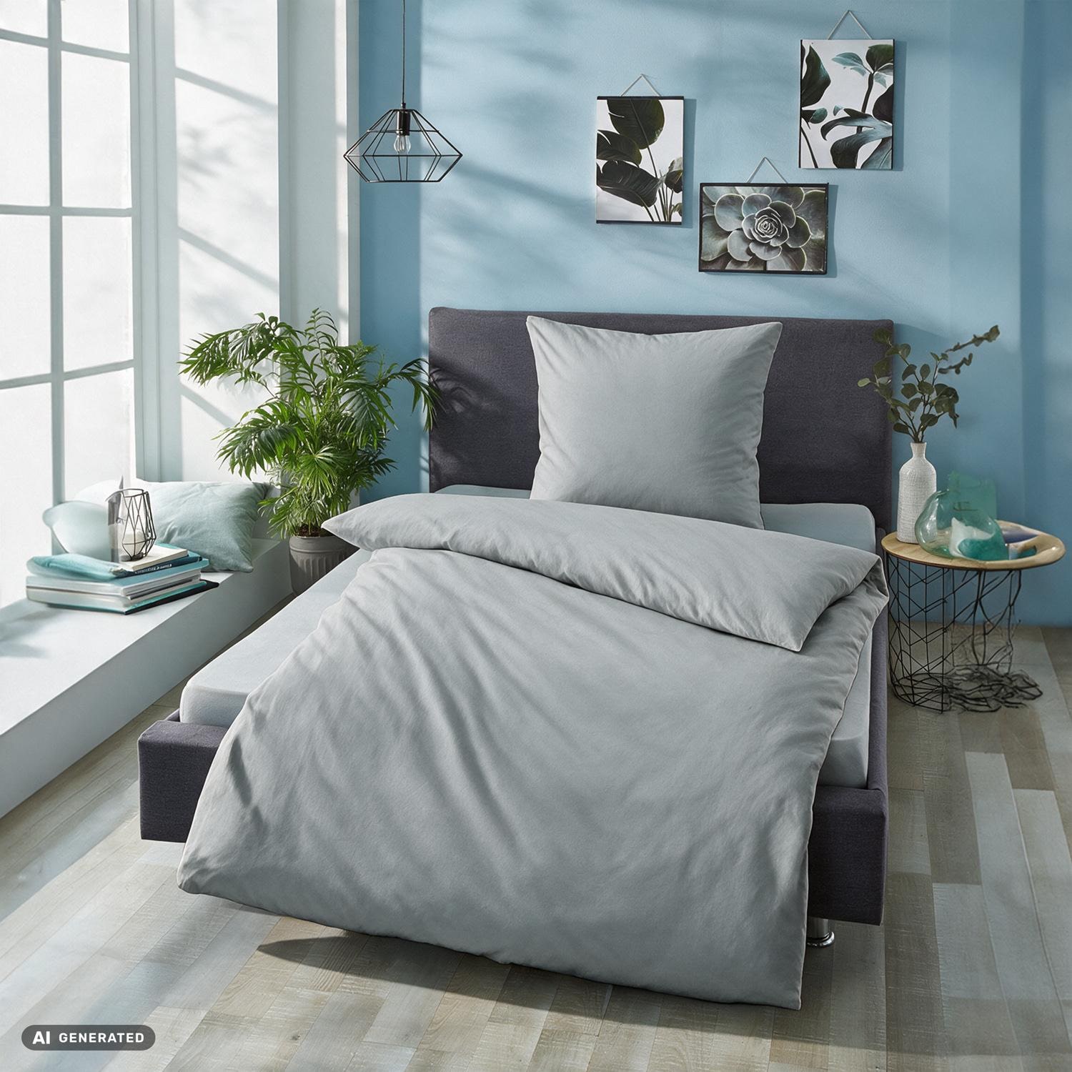 Cloud Comfort Mako-satin sengetøj 135 x 200 cm + 80 x 80 cm, gråt