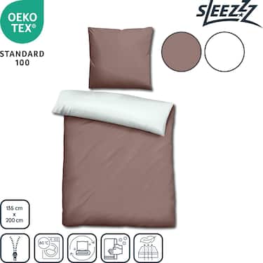 Doppelpack  Sleezzz® Renforcé Wendebettwäsche hellbraun/weiß 135 x 200 + 80 x 80 cm
