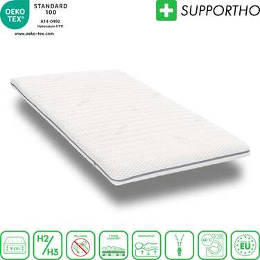 Online-Retoure Kaltschaumtopper Supportho Premium Topper 90 x 200 cm H3, Höhe 9 cm, Härtegrad H3 mit antibakteriellem Bezug