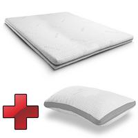 Supportho premium cold foam topper 140 x 200 cm H3, height 9 cm, hardness grade H3 with antibacterial cover + Supportho gel effect pillow 40 x 80 cm