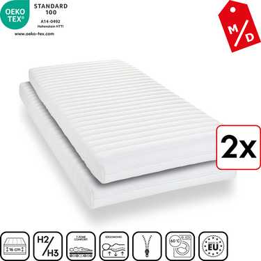 Cold foam mattress K16 90 x 190 cm, height 16 cm, firmness level H2/H3