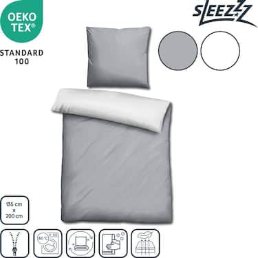 Doppelpack  Sleezzz® Renforcé Wendebettwäsche hellgrau/weiß 135 x 200 + 80 x 80 cm