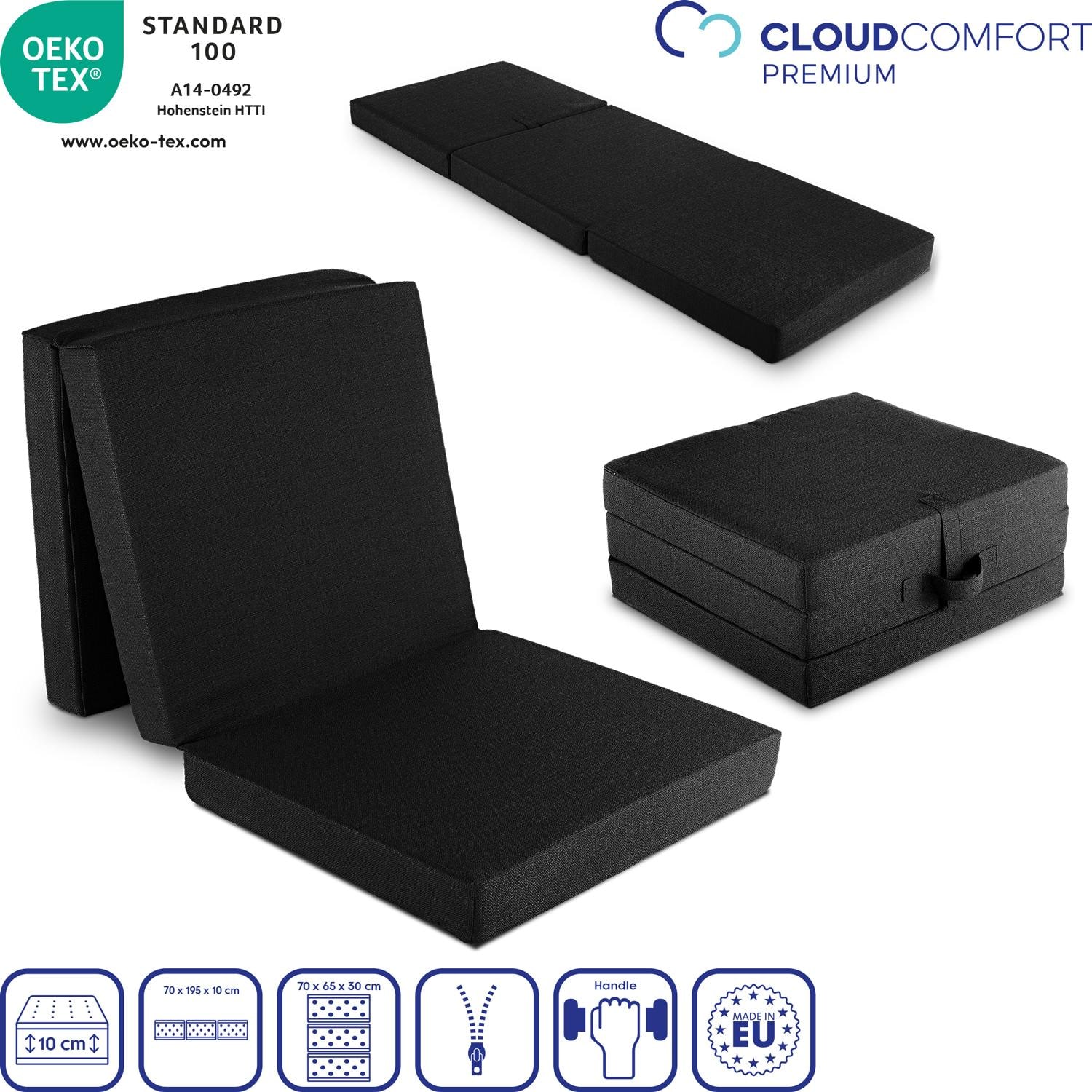 Features as icons – CloudComfort Premium folding mattress 70 x 195 cm black