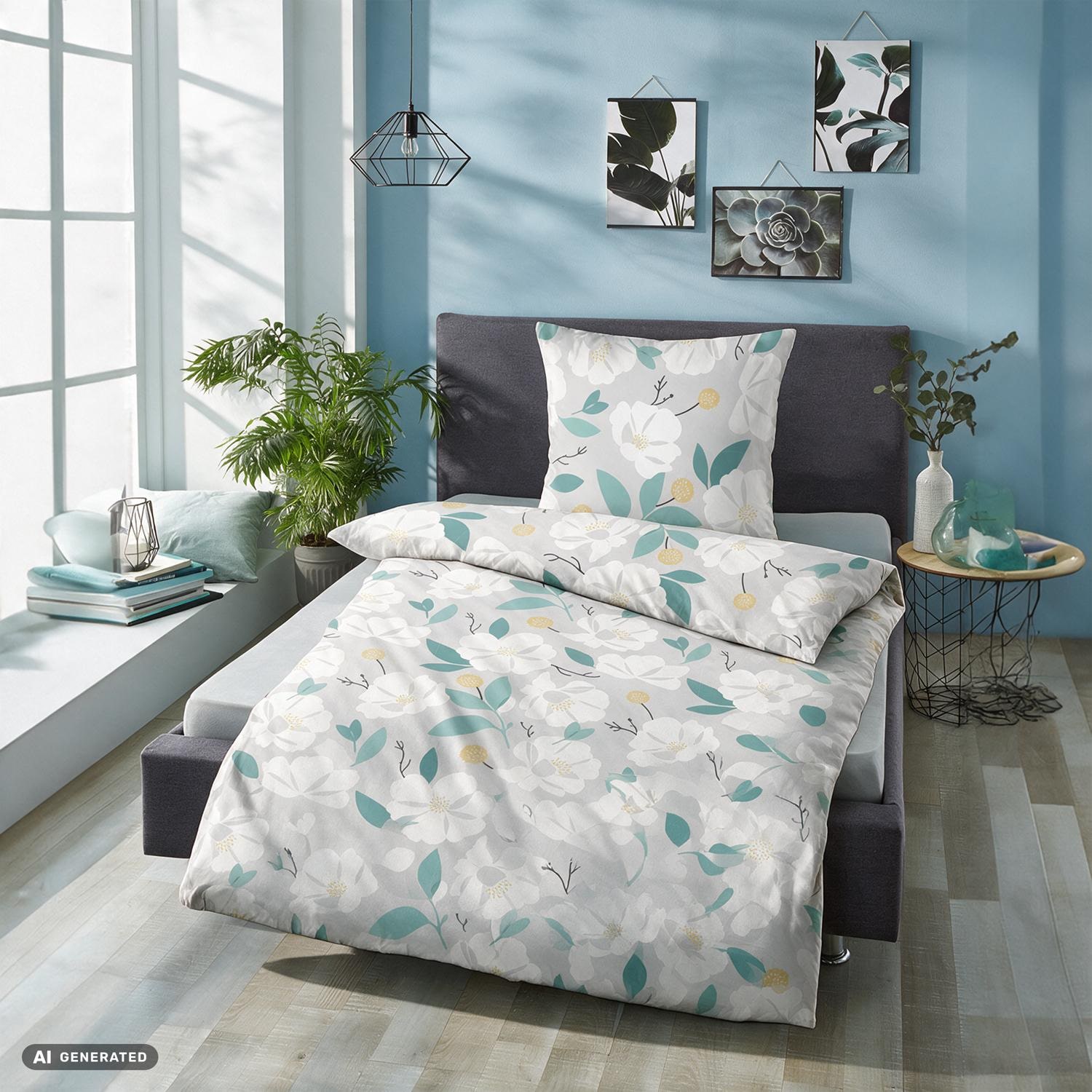 CloudComfort Renforcé Bettwäsche weiße Blumen 135 x 200 + 80 x 80 cm