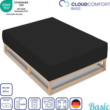 CloudComfort Basic hoeslaken jersey stretch zwart 180 x 190 - 200 x 200 cm