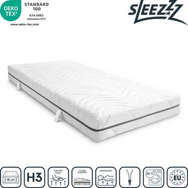 Materasso viscoelastico a 7 zone Sleezzz Smart 90 x 200 cm, altezza 18 cm, livello di rigidità H3 con schiuma a memoria d'aria + cuscino CloudComfort Basic in gel-flake 40x80 cm