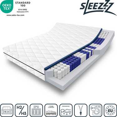 7 Zonen Taschenfederkernmatratze Sleezzz Superior 140 x 190 cm, Höhe 18 cm, Härtegrad H3