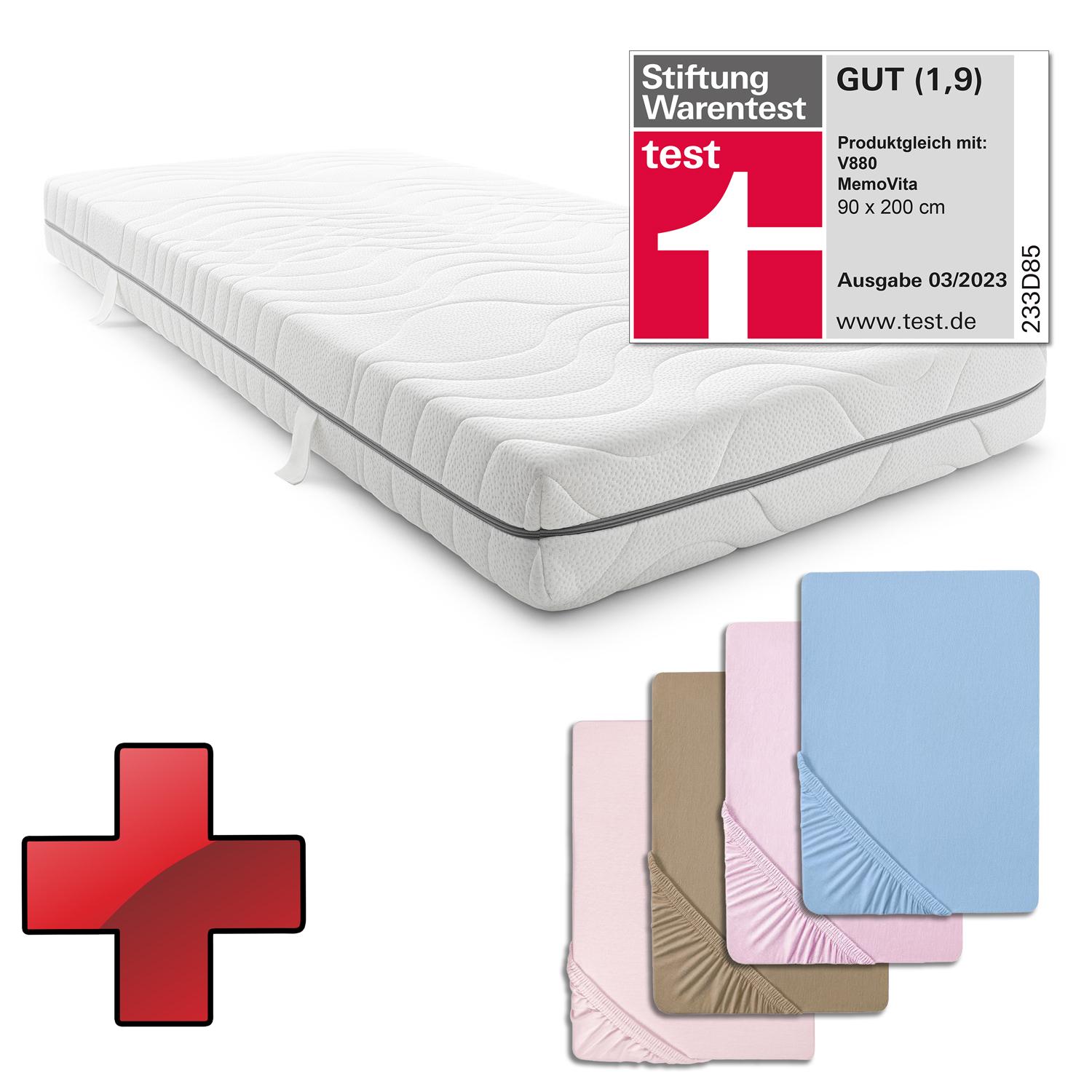 Sleezzz® Smart mattress 90x200 cm + economy pack 4 colors Castell fitted sheet 90 x 190 - 100 x 200 cm