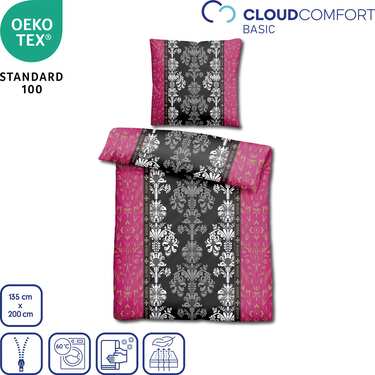 CloudComfort Basic Mikrofaser Bettwäsche schwarz/pink 135 x 200 + 80 x 80 cm