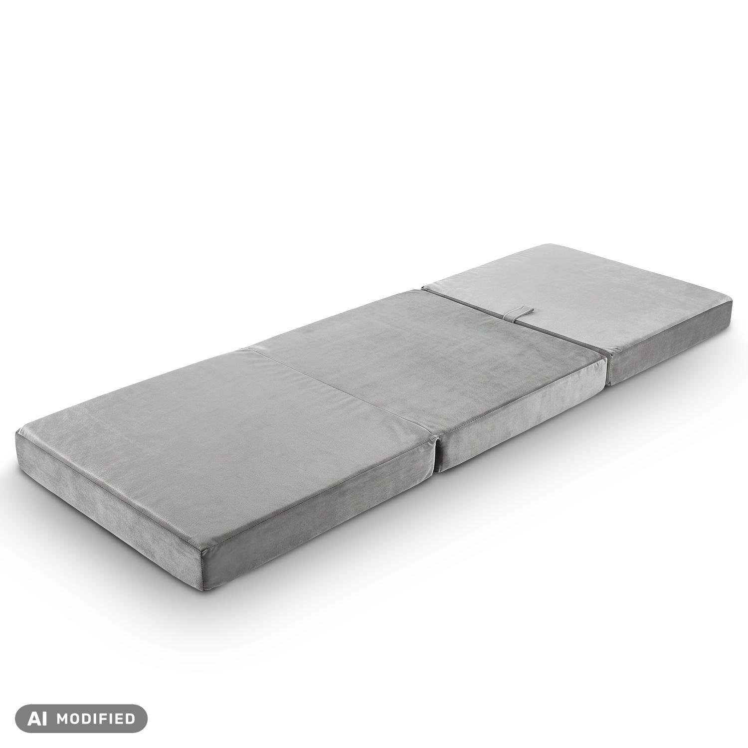 CloudComfort Premium Klappmatratze 70 x 195 cm silber, 10 cm hoch mit Möbelstoff bezogen