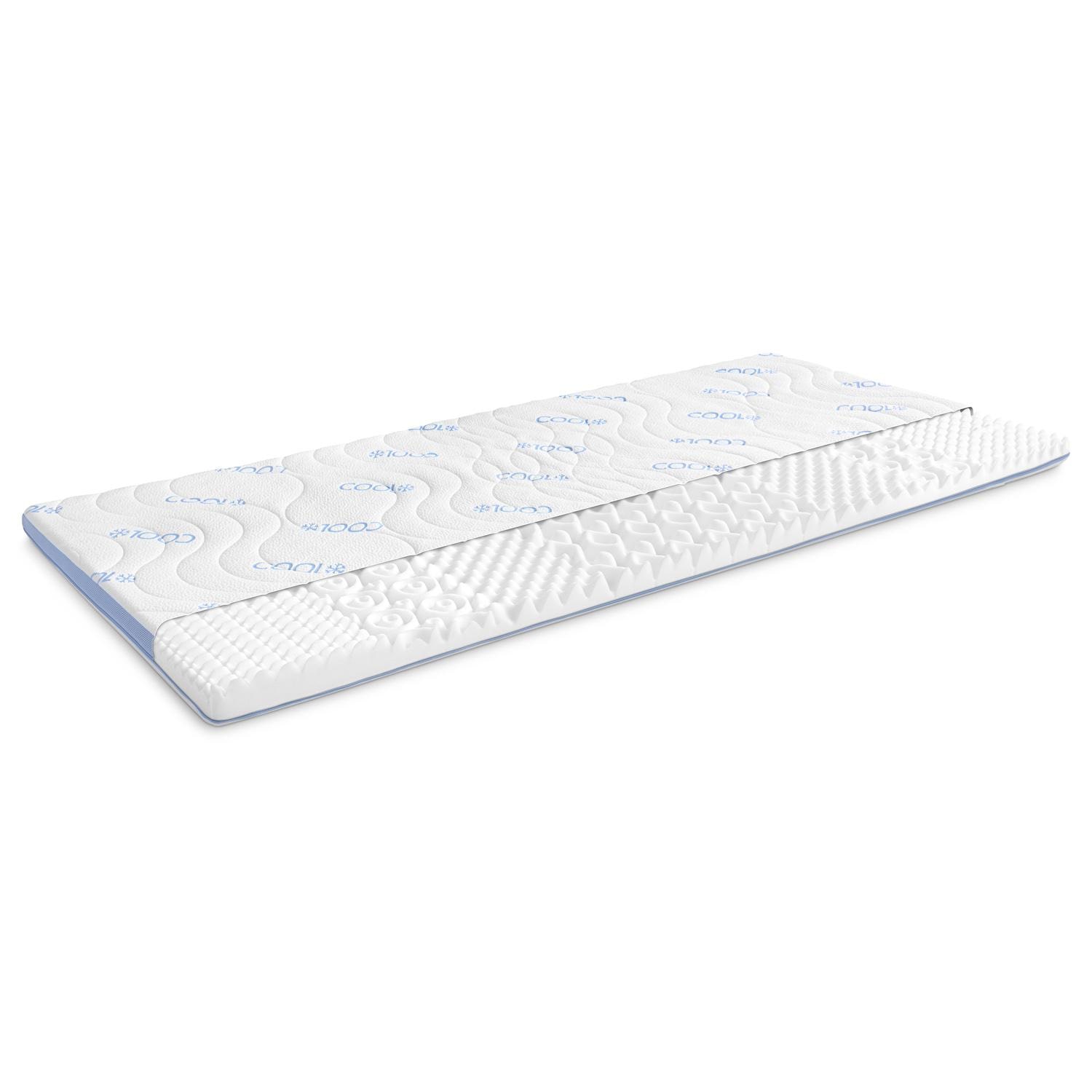 Aufbau und Schichten – CloudComfort Cool Topper 90 x 200 cm H2/H3 + CloudComfort Basic Gel-Flocken Kissen 40 x 80 cm