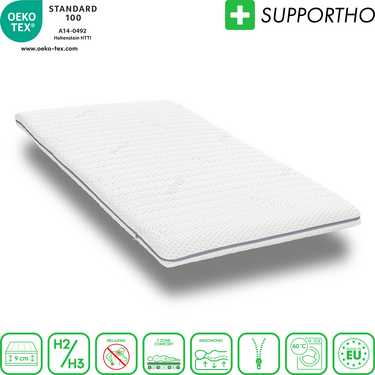 Nakładka z zimnej pianki Supportho premium 80 x 200 cm H3, wysokość 9 cm, stopień twardości H3 z pokrowcem antybakteryjnym