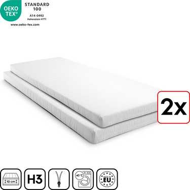 Komfortschaummatratze K10 80 x 200 cm, Höhe 10 cm, Härtegrad H3, Twin-Set