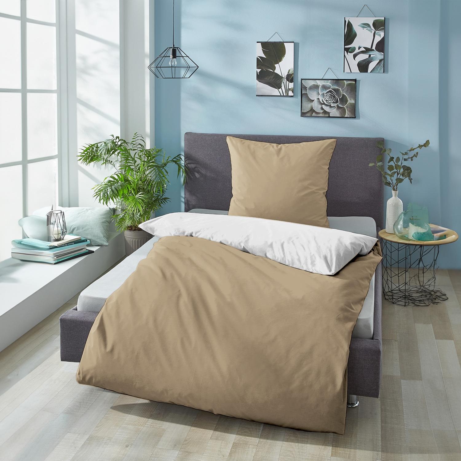 Sleezzz® Renforcé reversible bed linen mocha/white 135 x 200 + 80 x 80 cm