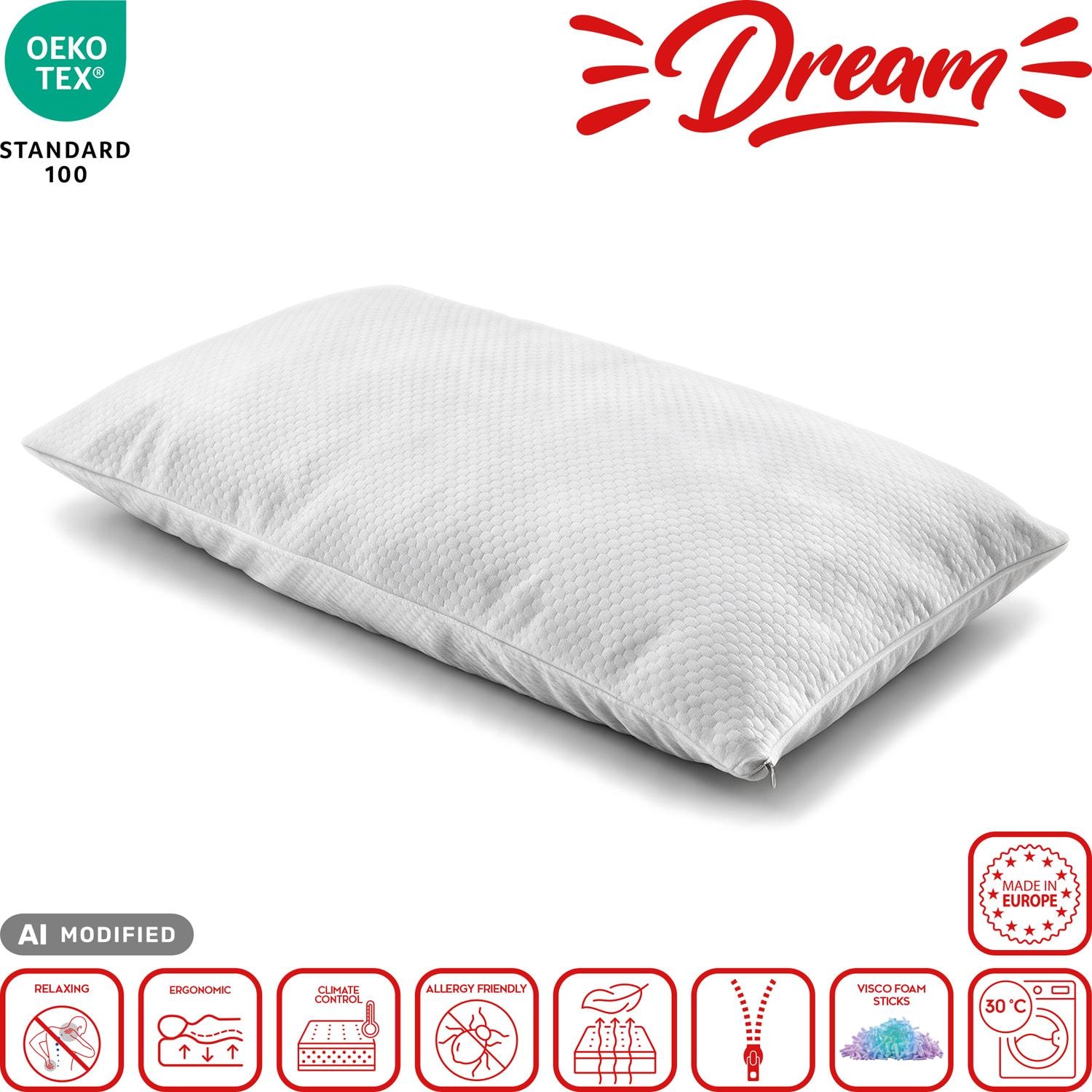 Caracteristici în pictograme – Pachet dublu viscoelastic de susținere a gâtului pernă Dream 40 x 80 cm