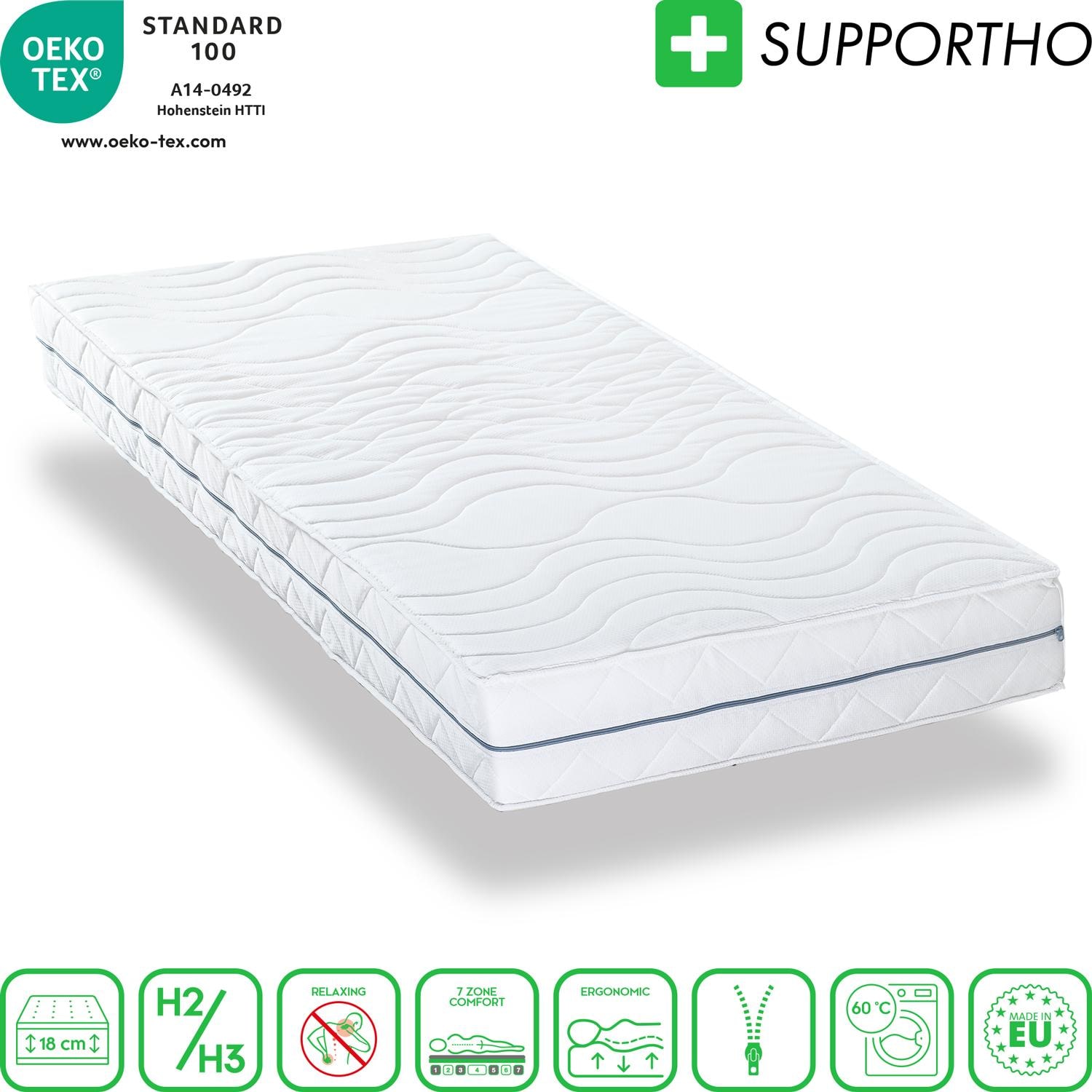 Ergonomic mattress 90x200 cm 7-zone Supportho Premium, height 18 cm, firmness level H2/H3 + CloudComfort Basic microfiber bed set 135 x 200 cm + 80 x 80 cm