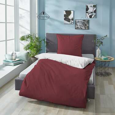 Doppelpack  Sleezzz® Renforcé Wendebettwäsche dunkelrot/weiß 135 x 200 + 80 x 80 cm