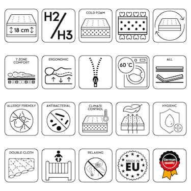 Saltea ergonomică 90x200 cm 7 zone Supportho Premium, înălțime 18 cm, nivel de fermitate H2/H3 + topper saltea / topper saltea 90 x 200 cm