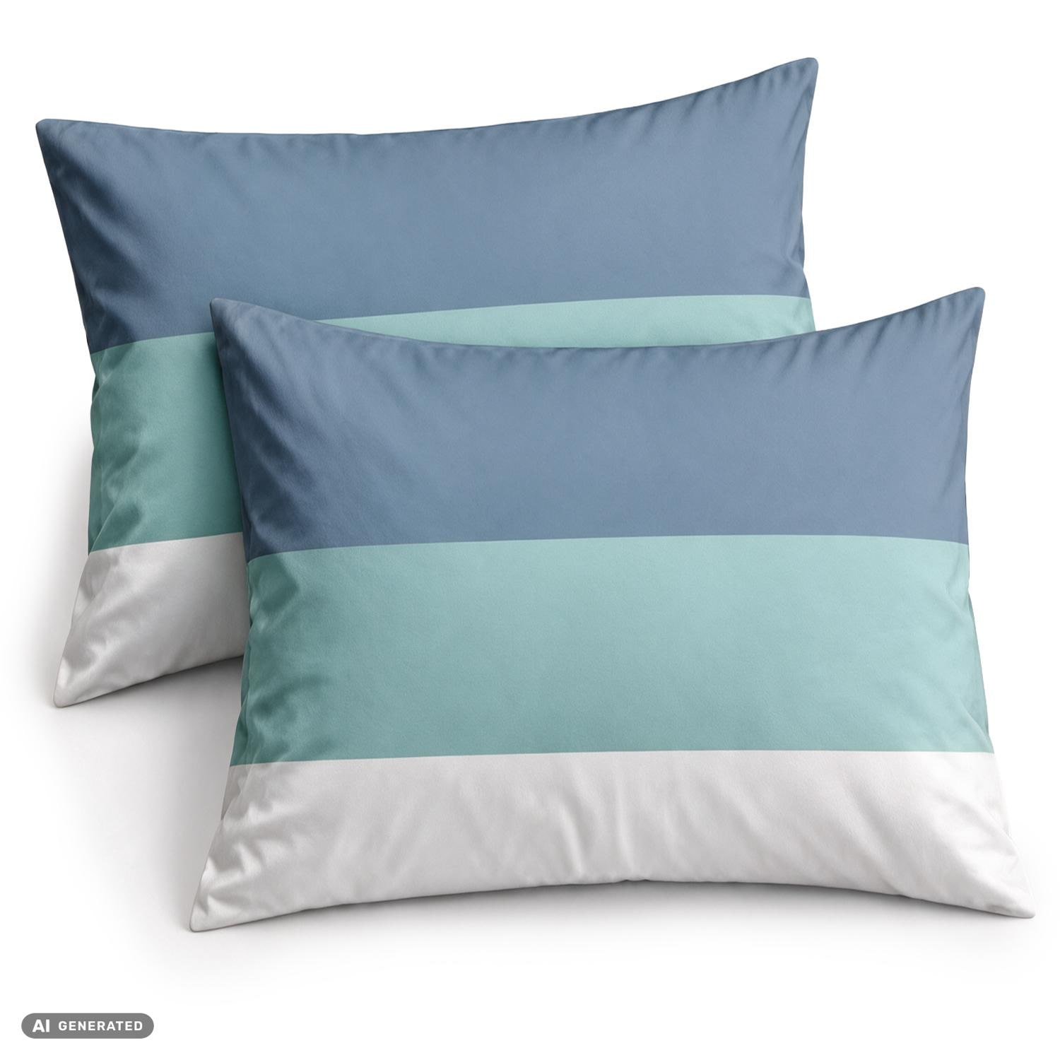 CloudComfort Basic Baumwoll Kissenbezug blau/weiß gestreift 2er-Set 70 x 90 cm