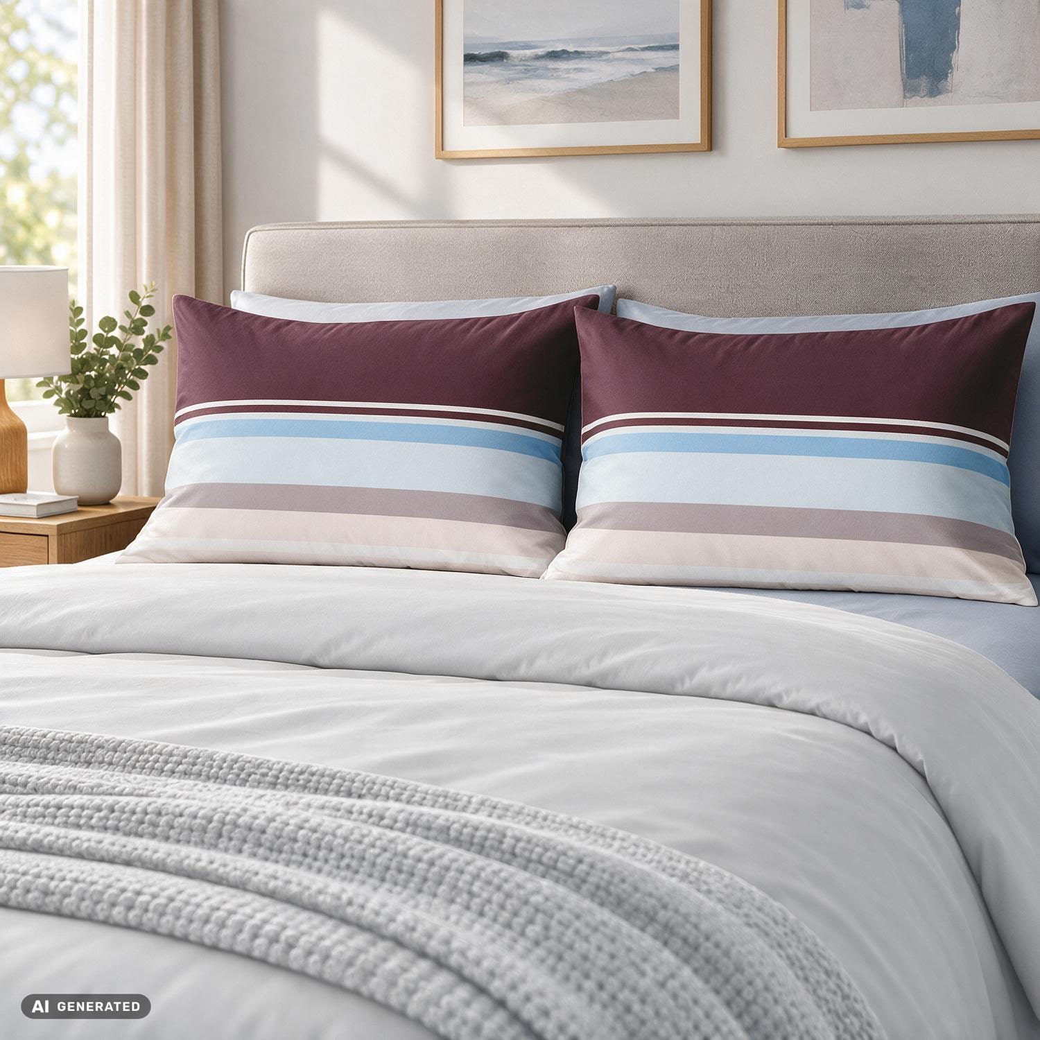 CloudComfort Basic – Față de pernă din bumbac, cu dungi roșii și albastre, set de 2 bucăți, 70 x 90 cm