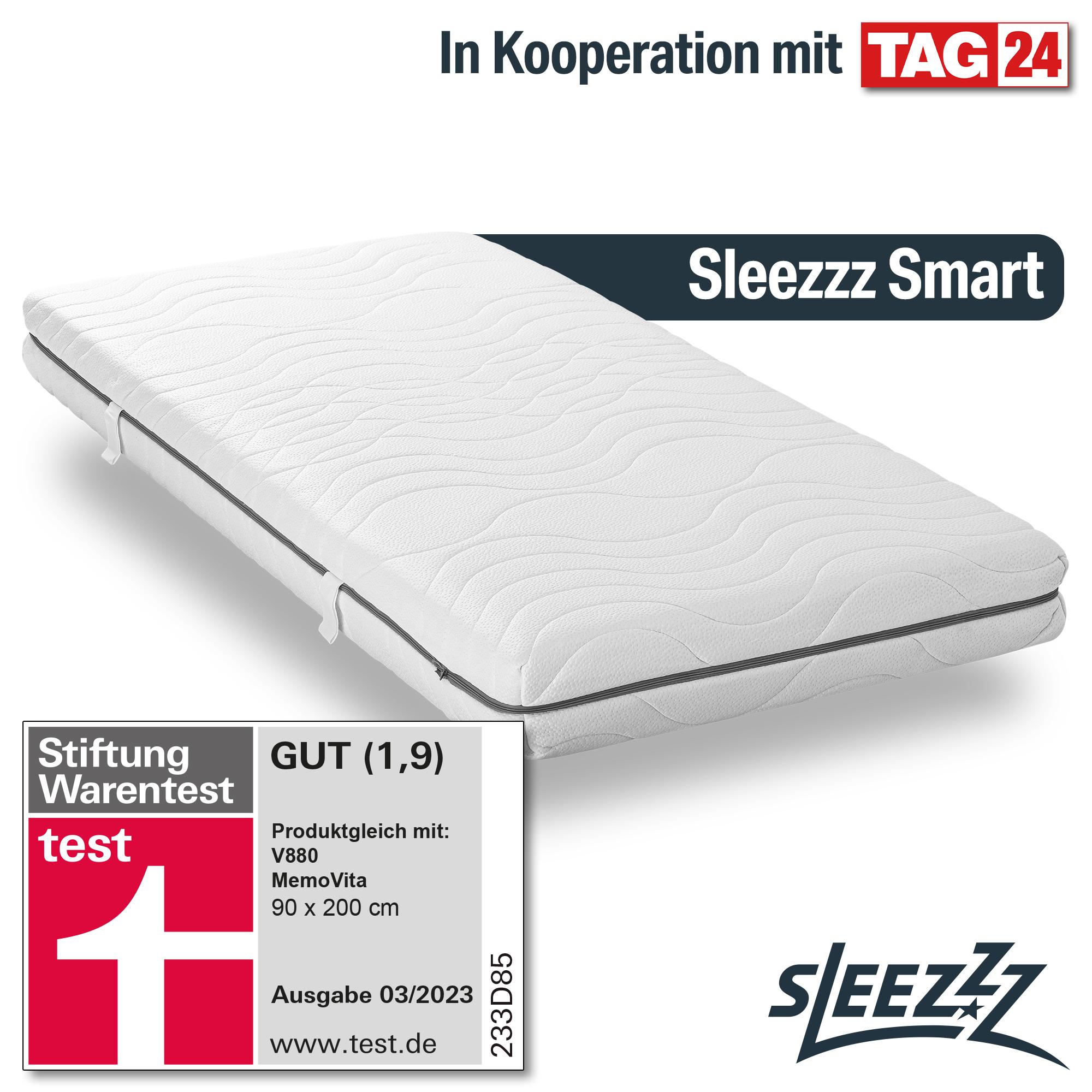 7 Zonen Viskoelastik-Matratze Sleezzz Smart 80 x 200 cm, Höhe 18 cm, Härtegrad H3 mit Air Memoryschaum