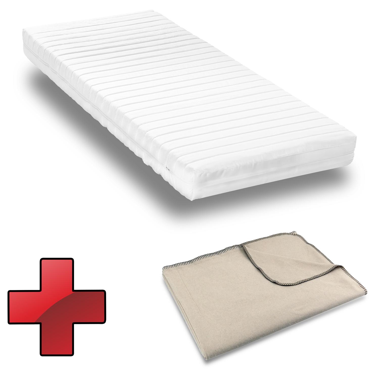 Cold foam mattress K16 / 80 x 200 cm / H2 + H3 / 16 cm high + Sleezzz® Smart cuddly blanket 140 x 200 cm