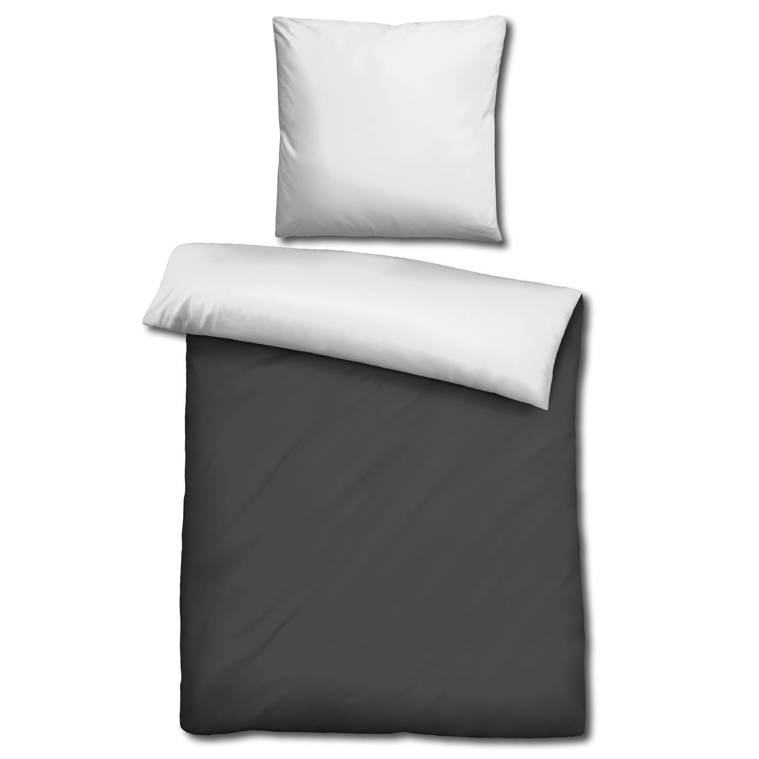 Double pack Sleezzz® Renforcé reversible bed linen dark gray/white 135 x 200 + 80 x 80 cm
