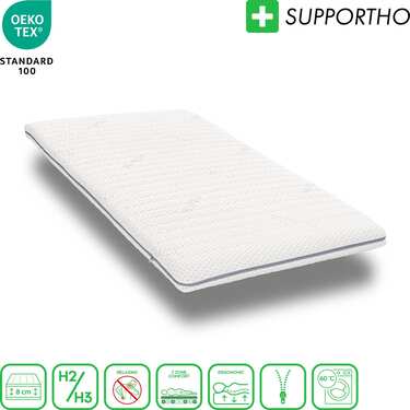 Топър от студена пяна Supportho Premium Topper 90 x 200 см H3, височина 8 см, степен на твърдост H3 с антибактериален калъф