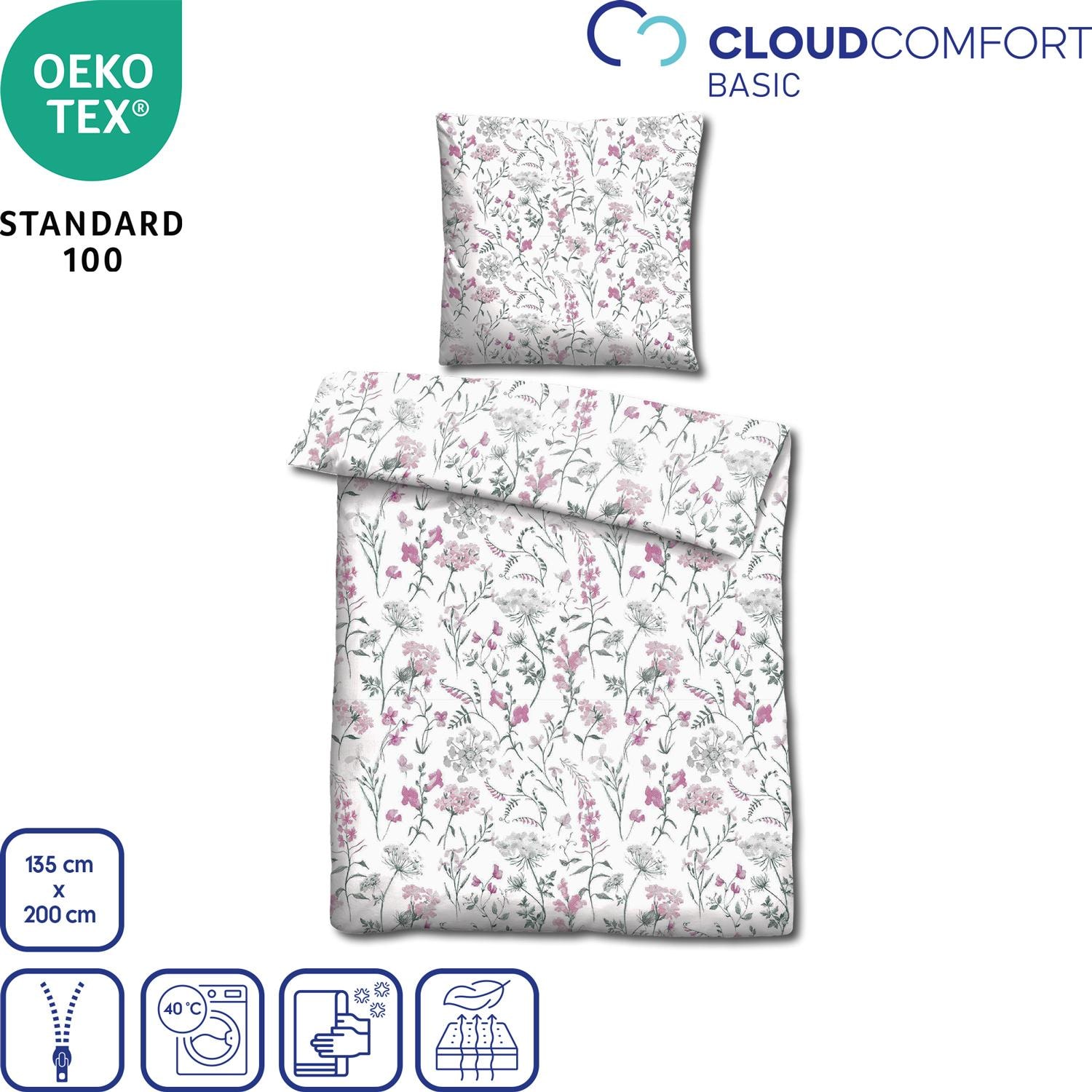 Features as icons – Double pack CloudComfort Basic microfiber bed linen summer flowers 135 x 200 + 80 x 80 cm