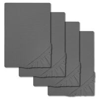 Set of 4 jersey fitted sheets dark gray 90 x 190 - 100 x 200 cm made of 100% organic cotton