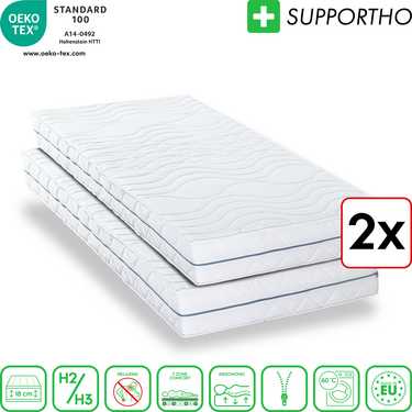 Lot de deux matelas orthopédiques 80x200 cm 7 zones Supportho Premium, hauteur 18 cm, degré de fermeté H2/H3 Twin