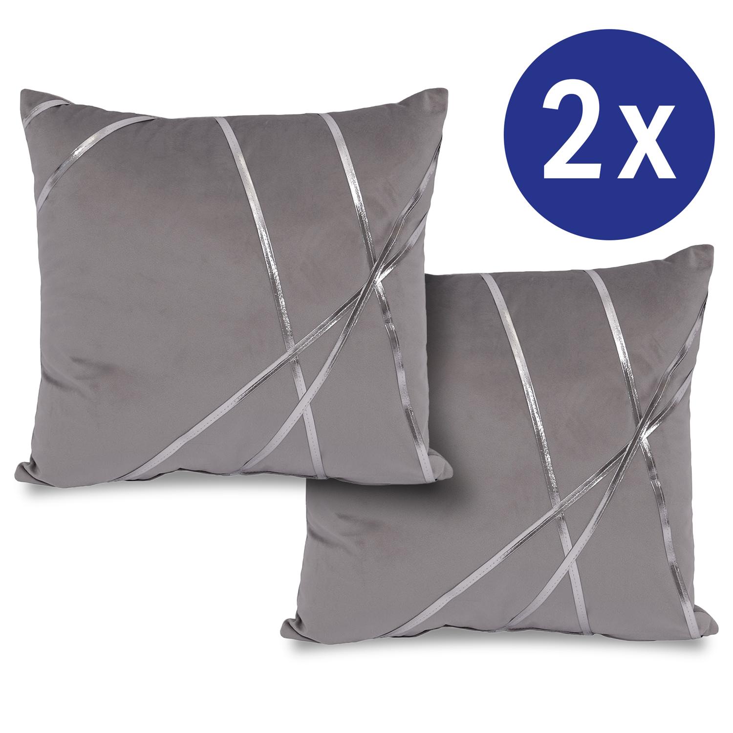 Double pack of decorative cushions moon silver 45 x 45 cm