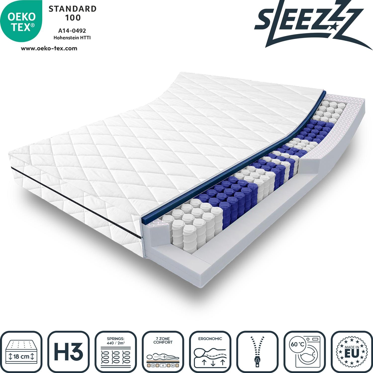 Features as icons – Sleezzz® Superior T18 pocket spring mattress 140 x 200 cm H3