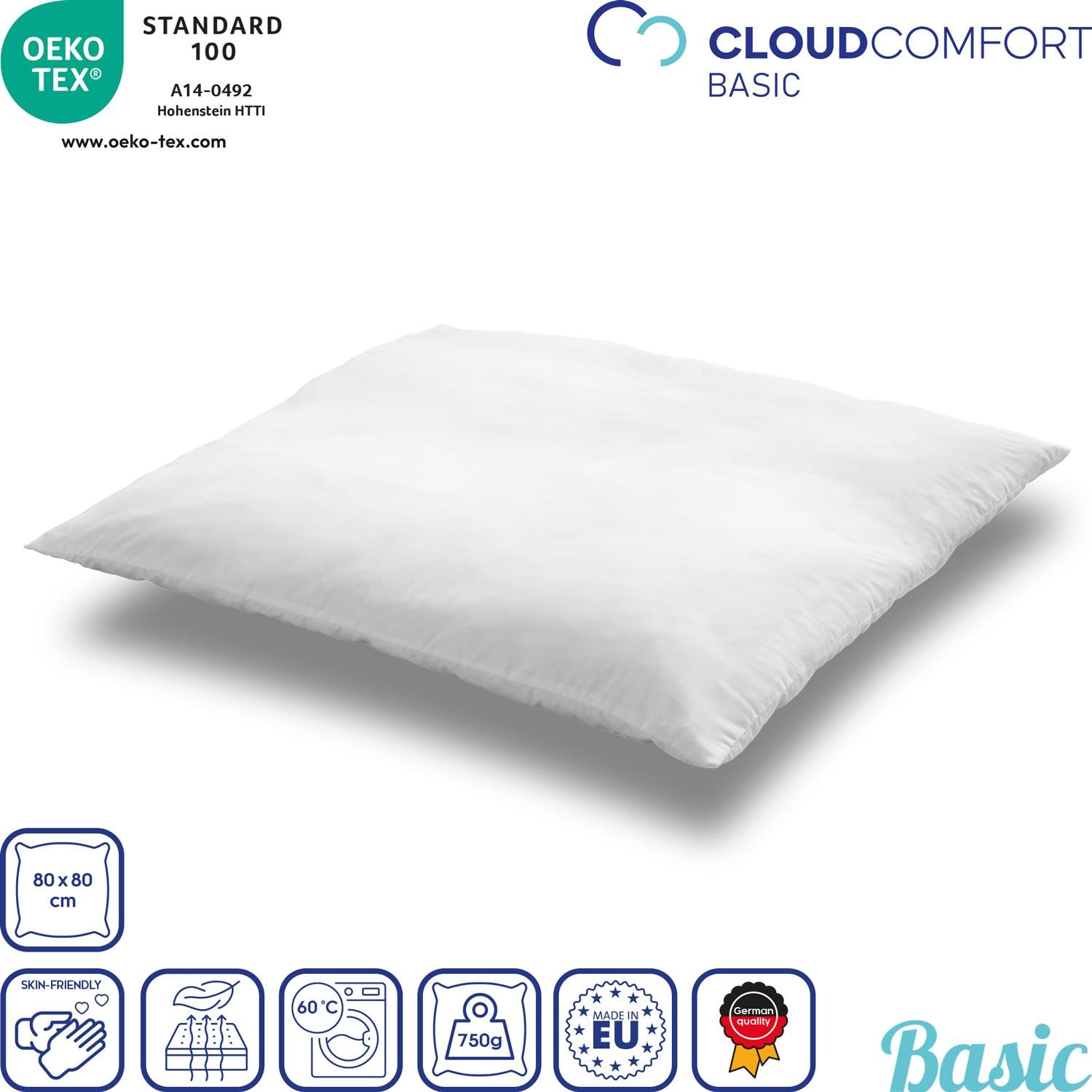 2 x CloudComfort Basic mikrofiberpude 80 x 80 cm